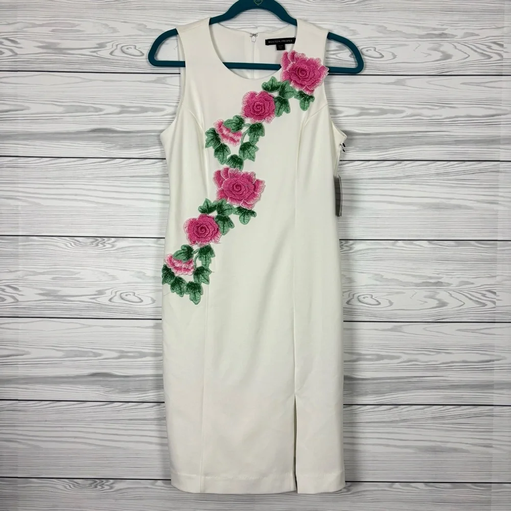 Boston Proper Floral Appliqué Sheath Dress Size 6 NWT - Picture 1 of 12